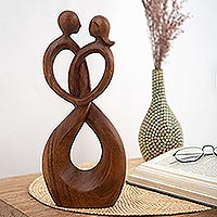 Escultura en madera, 'Relación afectiva' - Escultura artesanal en madera tallada a mano