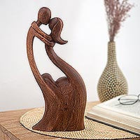 Wood sculpture, 'I Missed You' - Artisan Handcrafted Wood Sculpture