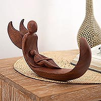 Wood sculpture, 'Angel's Protection' - Hand-Carved Wood Statuette