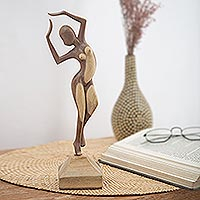 Hibiscus wood sculpture, 'Dancing on the Stage' - Artisan Crafted Sculpture from Bali