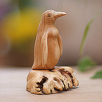 Wood statuette, 'Bachelor Penguin'