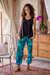 Rayon batik pants, 'Forest Canopy' - Hand-Stamped Turquoise Batik Rayon Jogger Pants (image 2) thumbail