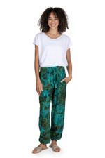 Rayon batik pants, 'Forest Canopy' - Hand-Stamped Turquoise Batik Rayon Jogger Pants