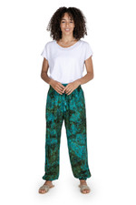 Rayon batik pants, 'Forest Canopy' - Hand-Stamped Turquoise Batik Rayon Jogger Pants