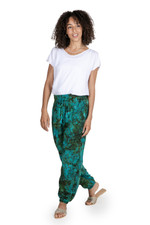 Rayon batik pants, 'Forest Canopy' - Hand-Stamped Turquoise Batik Rayon Jogger Pants