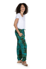 Rayon batik pants, 'Forest Canopy' - Hand-Stamped Turquoise Batik Rayon Jogger Pants