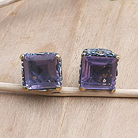 Featured review for Gold-accented amethyst stud earrings, Bali Baroque