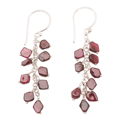 Garnet dangle earrings, 'Wine and Roses' - Artisan Crafted Garnet Earrings