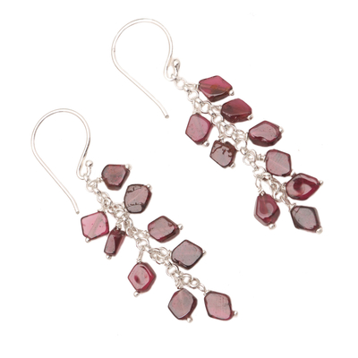 Garnet dangle earrings, 'Wine and Roses' - Artisan Crafted Garnet Earrings