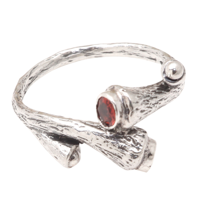 Garnet wrap ring, 'Roots of Life' - Sterling Silver and Garnet Wrap Ring from Bali