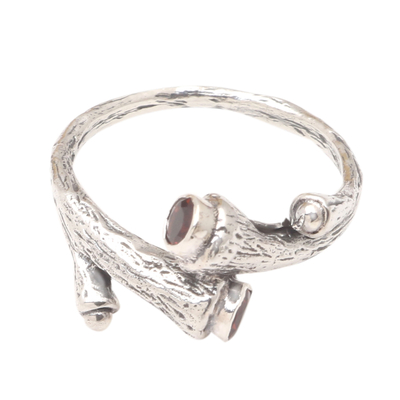 Garnet wrap ring, 'Roots of Life' - Sterling Silver and Garnet Wrap Ring from Bali