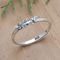 Sterling silver band ring, 'Fresh Leaves'
