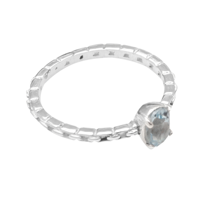 Blue topaz solitaire ring, 'Link Up' - Artisan Crafted Blue Topaz Ring