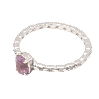 Amethyst solitaire ring, 'Link Up' - Sterling Silver and Amethyst Ring