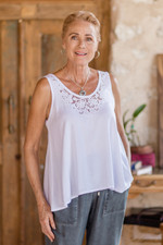 Embroidered sleeveless blouse, 'Bouquet of Flowers' - Hand-Embroidered Sleeveless Rayon Top from Bali