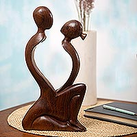 Wood sculpture, 'Talk To Me' - Handcrafted Wood Sculpture