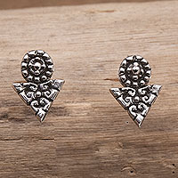 Sterling silver stud earrings, 'Time's Arrow'