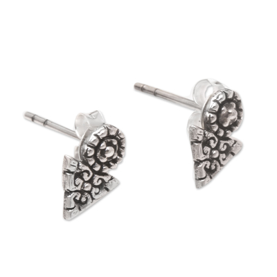 Sterling silver stud earrings, 'Time's Arrow' - Hand Made Sterling Silver Stud Earrings