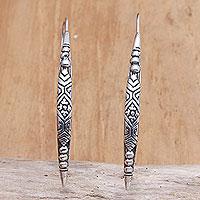 Sterling silver drop earrings, 'Good Feelings' - Handmade Sterling Silver Drop Earrings from Bali