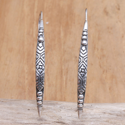 Sterling silver drop earrings, 'Good Feelings' - Handmade Sterling Silver Drop Earrings from Bali