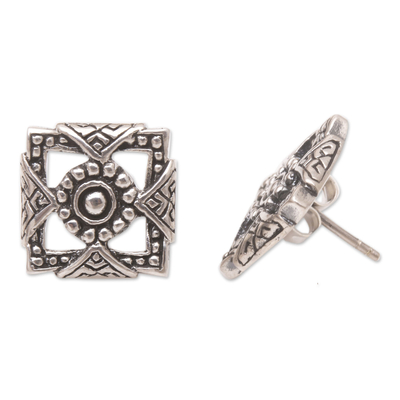 Sterling silver button earrings, 'Dream Lover' - Hand Made Sterling Silver Button Earrings
