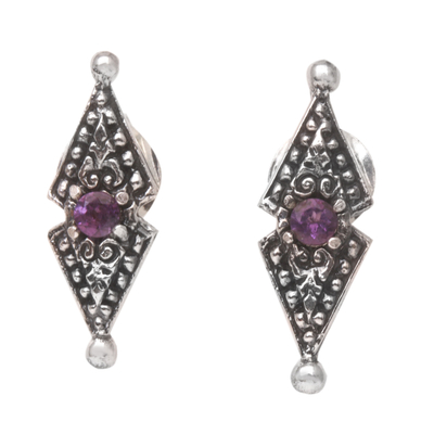 Handmade Sterling Silver and Amethyst Button Earrings