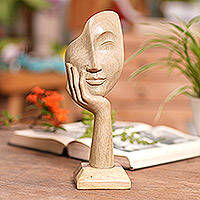 Wood statuette, 'Looking at You' - Handmade Balinese Hibiscus Wood Statuette