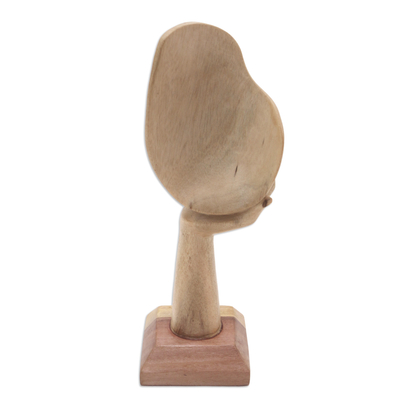 Wood statuette, 'Looking at You' - Handmade Balinese Hibiscus Wood Statuette