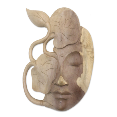 Máscara de madera - Máscara de madera de hibisco con motivo de hojas