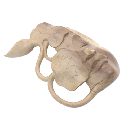 Máscara de madera - Máscara de madera de hibisco con motivo de hojas