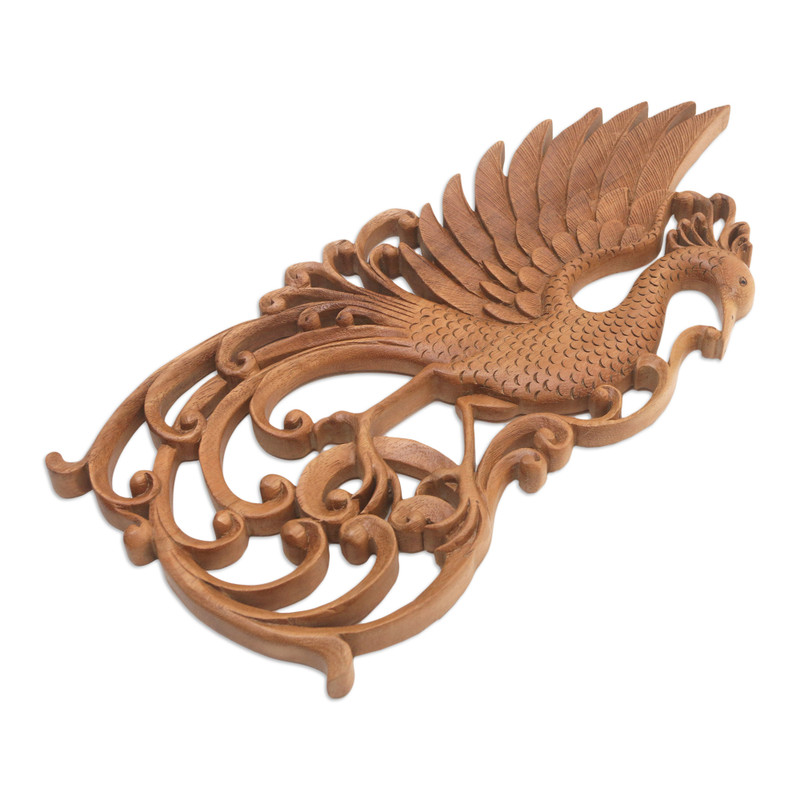 Wood Wall Art Relief Panel of Peacock Bird from Bali - Everlasting ...