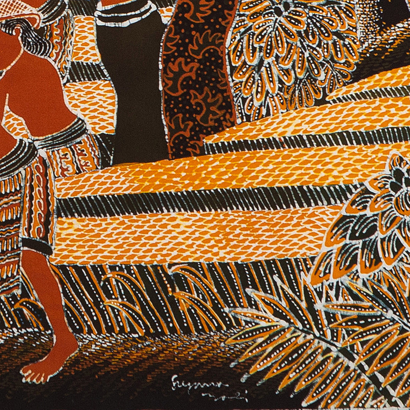 Unique Cotton Batik Rice Harvest Painting - Bali Harvest Time | NOVICA