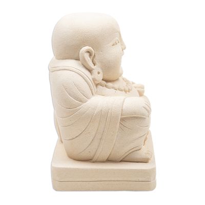 Sandstone statuette, 'Seeking Fortune' - Handmade Sandstone Statuette with Buddha Motif