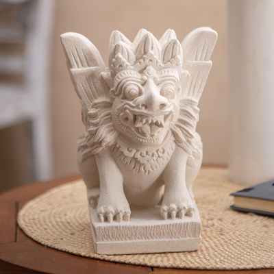 Sandstone statuette, 'Balinese Lion' - Handcrafted Sandstone Statuette Lion Statuette