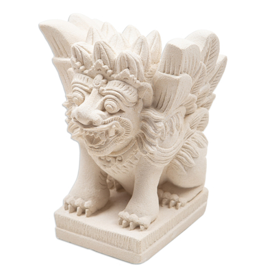 Sandstone statuette, 'Balinese Lion' - Handcrafted Sandstone Statuette Lion Statuette