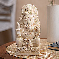 Sandstone statuette, 'Ganesha of Protection' - Artisan Crafted Sandstone Ganesha Statuette