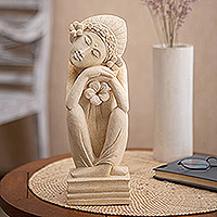 Sandstone statuette, 'Girl's Dream' - Hand Made Sandstone Statuette from Bali