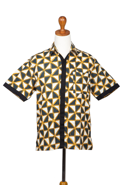 Camisa de hombre de algodón batik - Camisa de hombre de algodón batik con motivo geométrico
