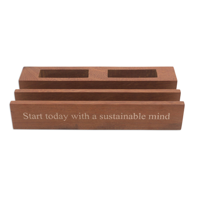Wood desk organizer, 'Sustainable Mind' - Eco-Friendly Reclaimed Wood Desk Organizer