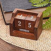 Wood calendar, 'What A Day' - Eco-Friendly Reclaimed Wood Desk Calendar from Bali