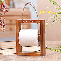 Wood toilet paper holder, 'Roll Me' - Handcrafted Reclaimed Wood Toilet Paper Holder from Bali