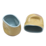 Ceramic teacups, 'Yellow Squeeze' (pair) - Rustic Ceramic Teacups from Java (Pair)