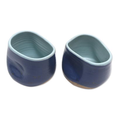 Tazas de cerámica, (par) - Tazas de cerámica azul (par)