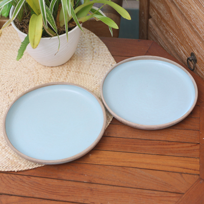 Ceramic salad plates, 'Blue Bounty' (pair) - Rustic Ceramic Salad Plates (Pair)