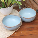 Ceramic dessert bowls, 'Blue Bounty' (pair) - Rustic Ceramic Bowls from Java (Pair)