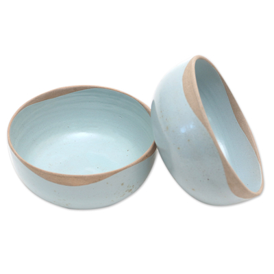 Cuencos de postre de cerámica, (par) - Cuencos Rústicos de Cerámica de Java (Pareja)