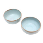 Ceramic dessert bowls, 'Blue Bounty' (pair) - Rustic Ceramic Bowls from Java (Pair)