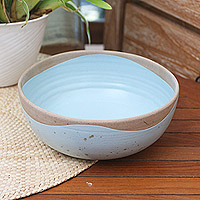 Ceramic serving bowl, 'Blue Bounty' - Artisan Crafted Ceramic Serving Bowl