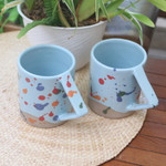 Ceramic mugs, 'Rainbow Splash' (pair) - Multicolored Ceramic Mugs from Java