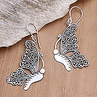 Sterling silver dangle earrings, 'Soaring High' - Sterling Silver Dangle Earrings with Butterfly Motif